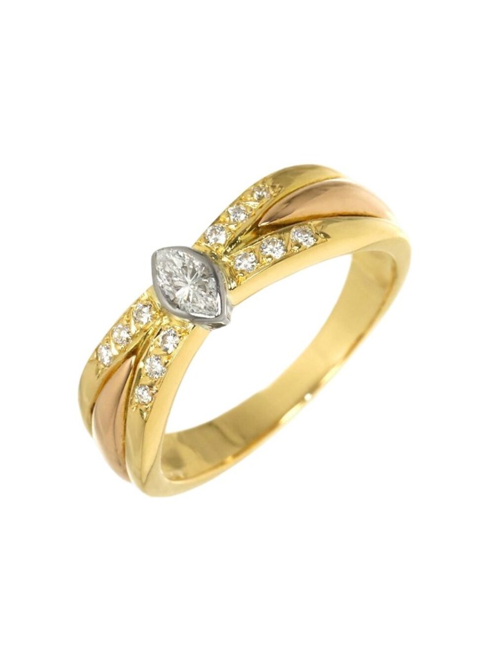 Cartier 50 Ring Diamond 18k Yellow Gold WG PG Three